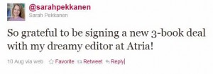 Pekkanen Book Deal Tweet